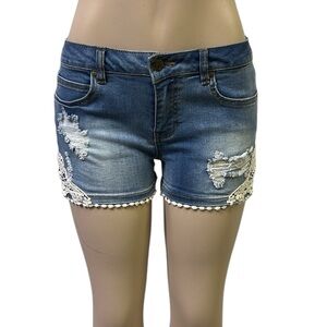 Sadie Robertson Collection Wild Blue Crochet Lace Blue Jean Shorts Juniors 7